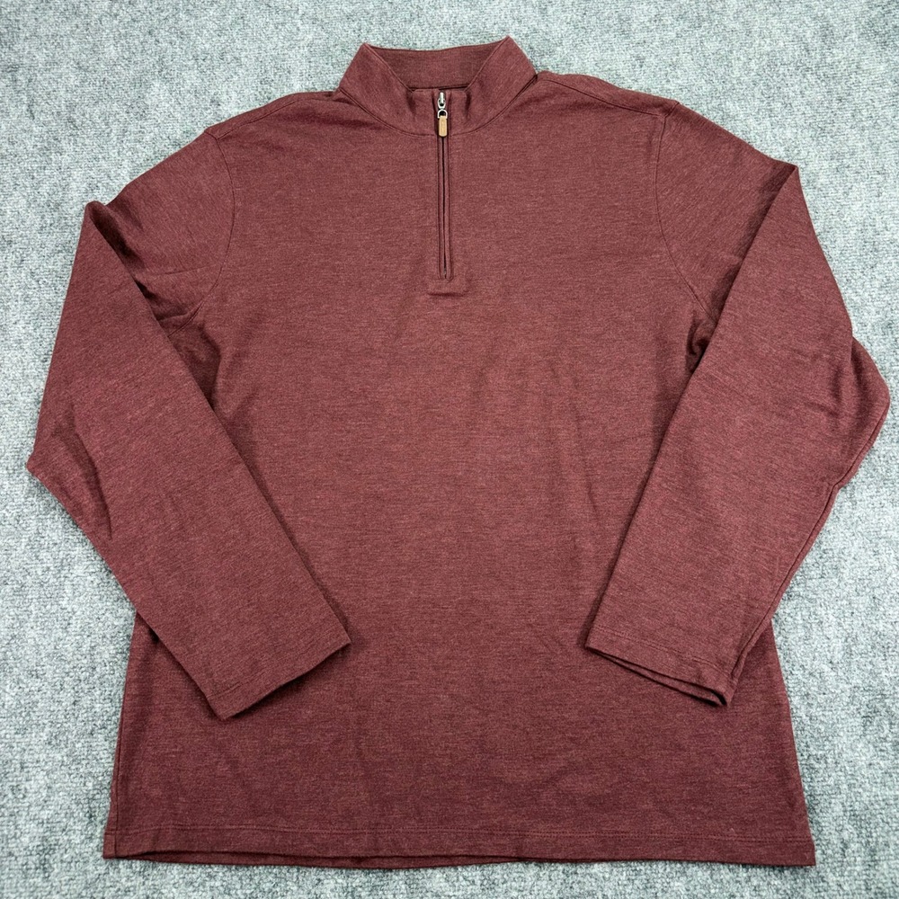 Mizzen Main Sweater Mens XL Burgundy Heather Cotton Blend Quarter Zip Pullover